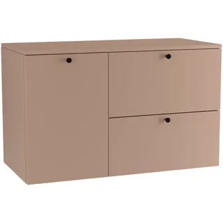 WENA Waschtischunterschrank 100 cm mit Wäschekorb, glatte Fronten, Griffe aus Metall in der Farbe Schwarz (Farbe: Dunkelrosa) - Dunkelrosa, Rosa