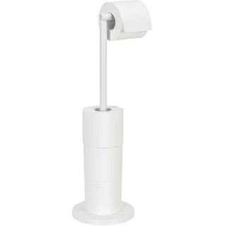 Wenko Stand Toilettenpapierhalter, freistehender Toilettenpapierhalter im minimalistischen Design mit Platz für bis zu 4 Ersatzrollen, platzsparend, aus lackiertem Stahl, 21 x 55 x 17 cm, Weiß