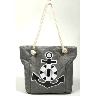 Damenhandtasche Handtasche mit Anker Applikation Motiv Grau Strandtasche Strand