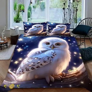 Ruiqieor Bettwäsche 135x200cm,Niedliche Eule Motiv Bettbezüge 3teilig Microfaser-Baumwolle Bettbezug mit Reißverschluss und 2 Kopfkissenbezug für Jungen Mädchen Komfort(#4)