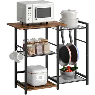 HOOBRO Küchenregal, Bäckerregal stehend, Standregal,Mikrowellen-Regal, Mikrowellenständer, Kaffee-Bar-Station, für kleine Räume, Küche, Esszimmer, rustikales Braun und Schwarz EBF15HB01