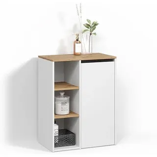 Badschrank Paolina, Weiß/Artisan, 68 x 88.2 cm | mit offenen Regalen und Wäschekorb