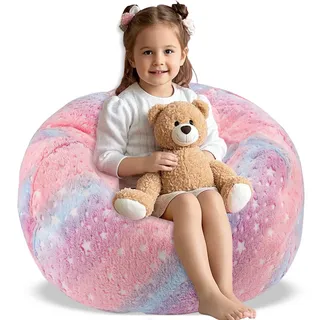 AmiCera Sitzsackbezug, Kinder-Sitzsack ohne Füllung, Regenbogen-Sitzsäcke für Kinder, Flanell, bequem & sicher, Kindersofa, Stofftieraufbewahrung, Babystuhl, Kinderzimmermöbel, Rosa (keine Füllung)