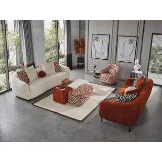 Sessel Design Luxus Couch Polster Wohnzimmer Holz mit Textil Einsitzer - Weiß