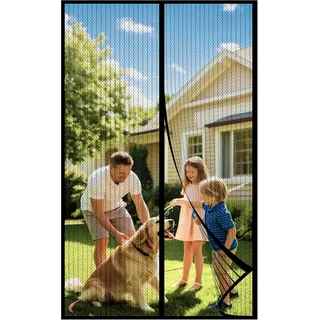 DIKER Fliegengitter Balkontür Magnet, Fliegengitter Tür 150x210cm, Schwarz | Insektenschutz Balkontür, Fliegenvorhang Terrassentür, Fliegengittertüren Ohne Bohren, Verbreiterter Klettverschluss