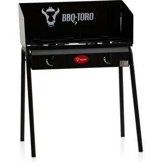 BBQ-Toro Gas Grilltisch mit Windschutz | Gusseisen Gaskocher 2 Brenner | 12 kW - Schwarz