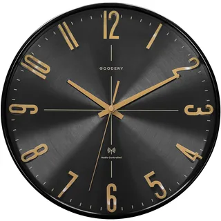 GOODERY Funkwanduhr Ø 30 cm Leise 3D | Große, Moderne, Analoge Wanduhr ohne Laute Tickgeräusche, Fast lautlos | Dekoration für Jede Wand | Uhr, Funk | Funkuhr | Schwarz