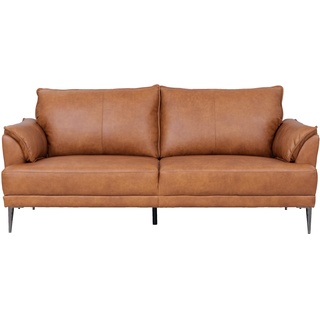 Soul Braun 3-Sitzer Sofa Ledersofa – Edles Design mit Echtleder, Hoher Komfort mit Schaumstoff & Taschenfederpolsterung, Schwarze Metallbeine, 195 x 90 x 88 cm, Sitzhöhe 45 cm