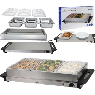 Excellent Electrics - Elektrischer 2-in-1-Edelstahl-Buffetwärmer (300W) -3x2,5 Liter - Silber