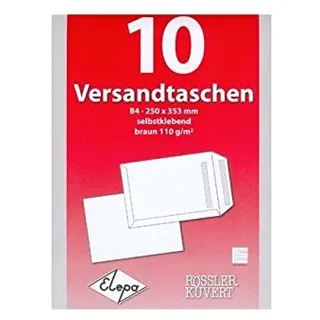 MAILmedia Versandtaschen B4, ohne Fenster, selbstklebend, 110 g/qm, braun, 10 Stück