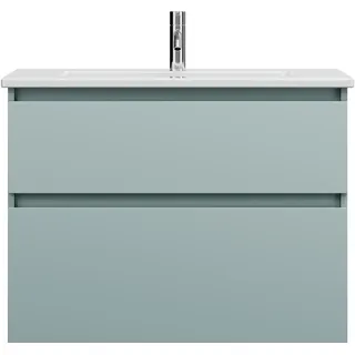 burgbad Lin20  Keramik-Waschtisch inklusive Waschtischunterschrank, 2 Auszüge, 830x415x622mm, SGHD083F5395C0001, Farbe: Eisblau Matt / Rückwand Anthrazitgrau
