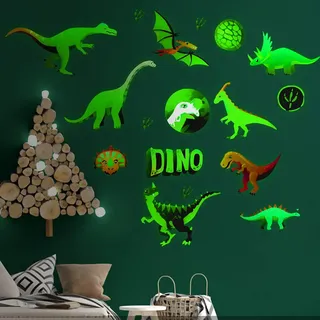 Alnicov 17 Stück Dinosaurier-Wandaufkleber, leuchtet im Dunkeln, DIY, abnehmbar, leuchtende Wanddekoration für Zuhause, Büro, Wohnzimmer, Badezimmer,
