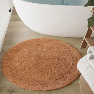 Wecon Home Badteppich Knut, 80 cm rund, terrakotta | weicher, getufteter Baumwollteppich mit Bordüre, Rutschhemmend & waschbar