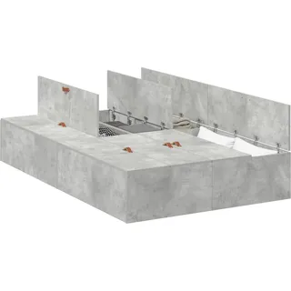 vidaXL Aufbewahrungsbettgestell Beton Grau 120 x 190 cm Holzwerkstoff - Grau