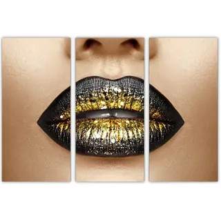AREDE 3er Set Wandkunst Gemälde Bild Poster " Moderne goldene und schwarze Lippen" | 90 x 60 cm | Wandbilder Wanddekoration Home Office Wohnzimmer Schlafzimmer Dekoration | Fertig zum Aufhängen