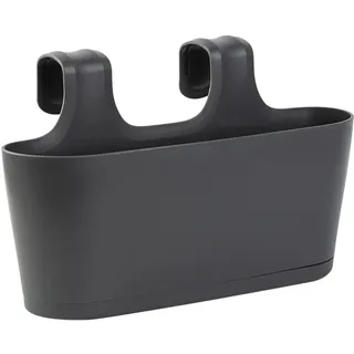 Gariella - 1 x Blumenkasten in Anthrazit, Hängekasten, Geländer-Montage, Balkon, Außenbereich, 5,5 L, oval, Kunststoff, Übertopf, Pflanzkasten, Blumentopf zum Hängen, Wasserspeicher/Untersetzer