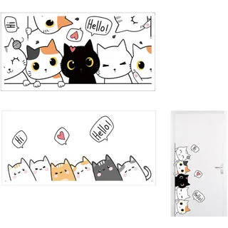 VYNZOR 2 Stück Wandtattoo, Kinderzimmer Katze Aufkleber, Süß Katzen Wandsticker, Katzen Sticker, Türaufkleber, Schlafzimmer Wanddeko Für Junge Mädchen
