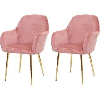 2er-Set Esszimmerstuhl HWC-F18, Stuhl Küchenstuhl, Retro Design Samt altrosa, goldene Beine - Rosa