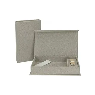 Elegantdisk Erinnerungsbox mit USB Slot. Geschenkbox für USB-Sticks und Fotoabzüge 13x18cm, Aufbewahrungsbox Hochzeitsbox, Fotobox, Fotogeschenk, 26x15 cm (Grau)