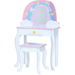 FANTASY FIELDS Teamson Kids Fantasy Fields Little Dreamer Regenbogen Schminktisch Schminktisch mit Spiegel, Integriertem Stauraum und Stuhlhocker Für Kinder, Weiß, TD-13543F