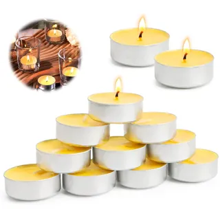 Yooyan 24 Stück Reines Bienenwach Teelicht, Gelb Teelichter, Rauchfrei & Sauber Brennend mit über 4 Stunden Brenndauer, Bienenwach Teelichter für Geschenkset Hochzeit, Valentinstag, Party Dekorationen