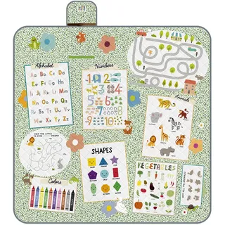 Lustig Picknickdecke Wasserdicht Faltbar Tragegurt für Kinder - Lernspiele Outdoor Camping Decke Mädchen Jungen - Stranddecke Strandmatte Washbar für Park Picknick (Montessori Spiele, 200x200 cm)