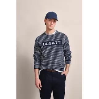 bugatti Strickpullover, mit präsentem Logo-Print, blau