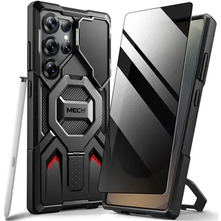 tongate Magnetische Hülle für Samsung Galaxy S25 Ultra mit Ring Stand, [Kompatibel mit MagSafe][Kameraabdeckung Kickstand] Drop Stoßfest Robuste Handyhülle für S25 Ultra mit Schutzfolie 2025, Schwarz