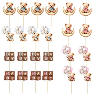 WUSJCOF 24 Stück Cupcake Topper Babyparty Baby Shower Kuchen Cake Dekoration Taufe Papier Gender Reveal Party Zubehör Kommunion Tortendeko Muffin Deko Tortenstecker Partydeko (Blau und Pink)