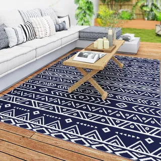 Outsunny Outdoor Teppich robuster Wetterfest Outdoorteppich, Carpet Blau+Weiß - Blau