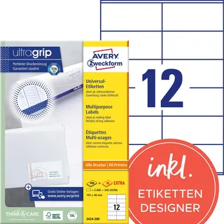 Avery Zweckform Universaletiketten 3424-200 Weiß 105,0 x 48,0 mm 220 Blatt