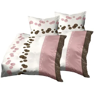 Gerald Wittmann 4teilig Bettwäsche-Set 2X 140x200 cm + 2X 70x90 cm, Baumwolle Mako Satin, Kreisen Rosa Braun Weiß
