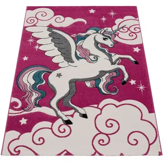 Paco Home Kinderteppich »Diamond 640« rechteckig 16 mm Höhe 3D-Design, Motiv Einhorn & Sterne, Kinderzimmer,