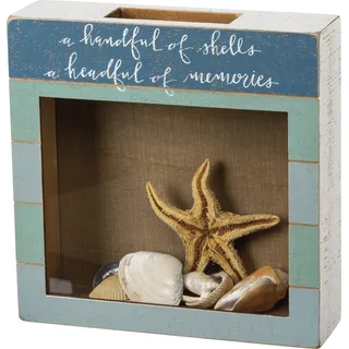 Primitives by Kathy Coastal Decor Holz Muschel-Halter – Strand Wohnkultur mit Glas-Vitrine, Erinnerungsbox, Schatzkiste für Muscheln, Strandzimmer und Schlafzimmer Dekor – Holzkiste mit