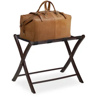 Relaxdays Kofferständer Holz, klappbar, Gepäckablage, Kofferaufbewahrung, für Reisegepäck, HxBxT: 52,5x66,5x48 cm, braun, 10024306_93