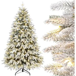 Yorbay Künstlicher Weihnachtsbaum mit Beleuchtung Weiß Schneeflocken LED für Weihnachten-Dekoration, aus PE und PVC, 210cm