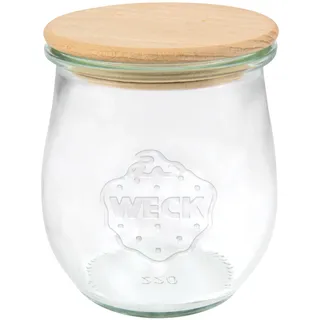 Weck Gläser Tulpenform #762 (12 Stück, Inhalt 220 ml, Vorratsglas mit Holzdeckel + Silikondichtung, Aufbewahrungsglas für Nudeln/Gewürze/Müsli) 79200