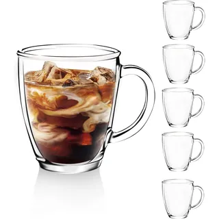D.M DESIGN•MASTER[6-Stück,350ml] - Latte Macchiato Gläser mit Henkel, Kaffeeglas/Teeglas, Hält lange warm, Perfekt für Latte, Cappuccino, Americano, Tee und Getränke.