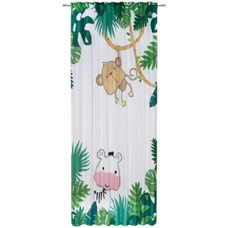 Ben'n'jen Kindervorhang , Weiß, Waldgrün , Textil , 135x245 cm , Oeko-Tex® Made IN Green , für Stange und Schiene geeignet, mit Kombiband , Schlafen, Babybettausstattung, Kindervorhänge