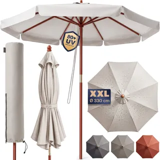 Sonnenschirm Holz Beige Ø330cm UV-Schutz 80+