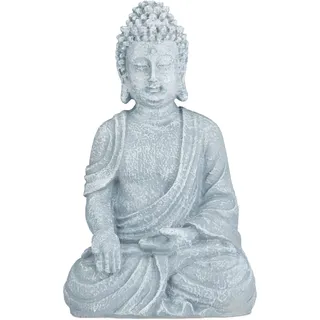 Relaxdays Buddha Figur sitzend, 40 cm hoch, Feng Shui Deko, wetterfest & frostsicher, große Garten Dekofigur, hellgrau