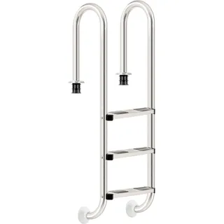 Zelsius Edelstahl Poolleiter mit 3 Stufen, 50,2 x 36,5 x 158 cm, mit Rutschsicherung, Pool Einstieg - Weiß