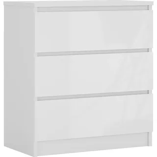Kommode 3 Schubladen, Mattweiß / Weiß Glanz, 78 x 70 x 39 cm - Weiß