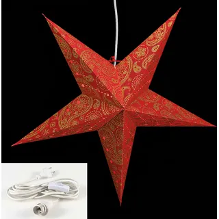 Leuchtstern 5 Zacken rot gold 60cm Papiertstern Weihnachten inkl Kabel - Rot
