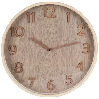 Elegante Wanduhr 38 cm mit HolzoberflächeDiese Wanduhr hat einen Durchmesser von 38 cm und ist im klassischen Stil gestaltet. Der Rahmen der Uhr besteht aus MDF, während Zifferblatt und Zeiger eine holzähnliche Oberfläche haben. Perfekt, um Ihrem Zuhause - Beige