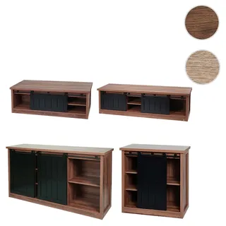 Wohnzimmerset aus TV-Rack, Sideboard, Kommode und Couchtisch HWC-K75, Schiebetür Staufächer, Industr