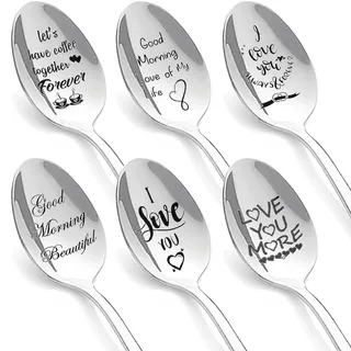 6 Stück Löffel mit gravur, Kaffeelöffel mit Gravur, Liebeslöffel, Kaffeelöffel personalisiert, Ich Liebe Dich Löffel Geschenke, Löffel personalisiert, Liebe Meines Lebens,Geschenke zum Muttertag