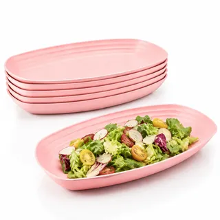 Velicber 6 Stück Teller Set Bruchfest Plastikteller Mehrweg Camping Teller | Speiseteller, Tiefe Teller, Spülmaschinenfest & Mikrowellengeeignet, für RV Party, Snacks, Kuchen, Salat, Obst, Fisch, Rosa
