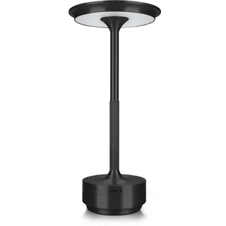 MMOBIEL Kabellose LED-Tischlampe Wiederaufladbare Runde Metalllampe mit Touch-Steuerung, Stufenloser 3-Farb-Dimmung, USB-C, 1800mAh Akku für Schlafzimmer, Restaurant, Innen & Außen – Schwarz
