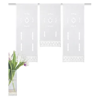 HOME WOHNIDEEN 55715 "Alegra 3-teiliger Fensterbehang in Leinenstruktur, Bestickt, 80 x 30 cm (Höhe x Breite), Weiß